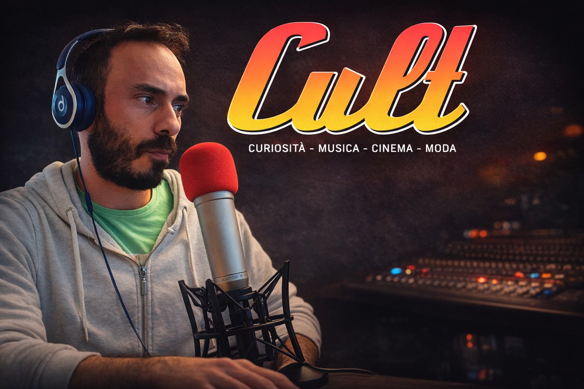 Giuseppe Indorato in cabina di regia per CULT ON AIR, cuffie e microfono da studio